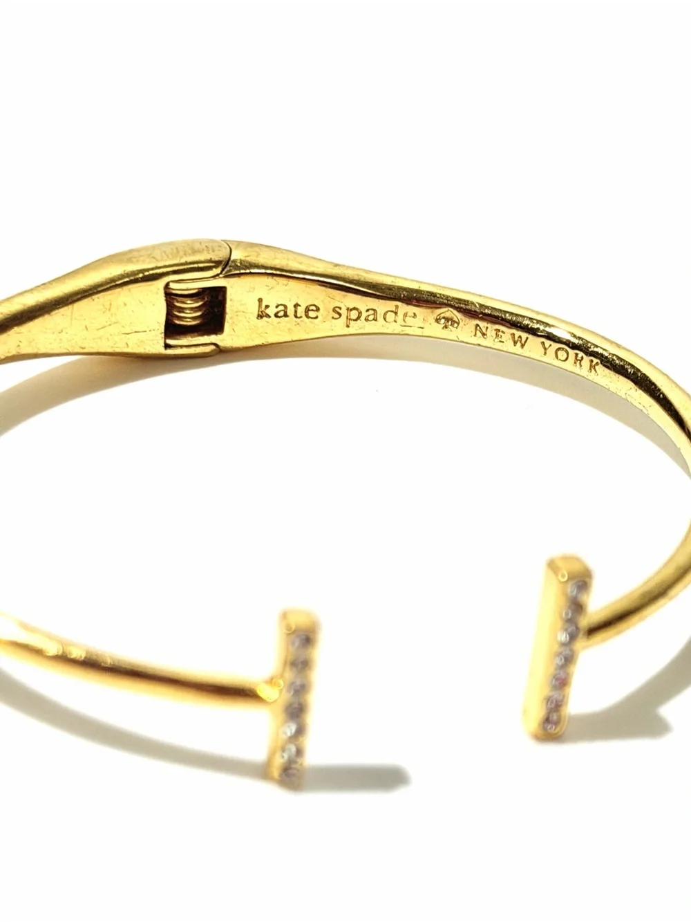 Kate Spade ♠️ Gold Toned Crystal-Accent Raise the Bar Open Cuff Bangle Bracelet